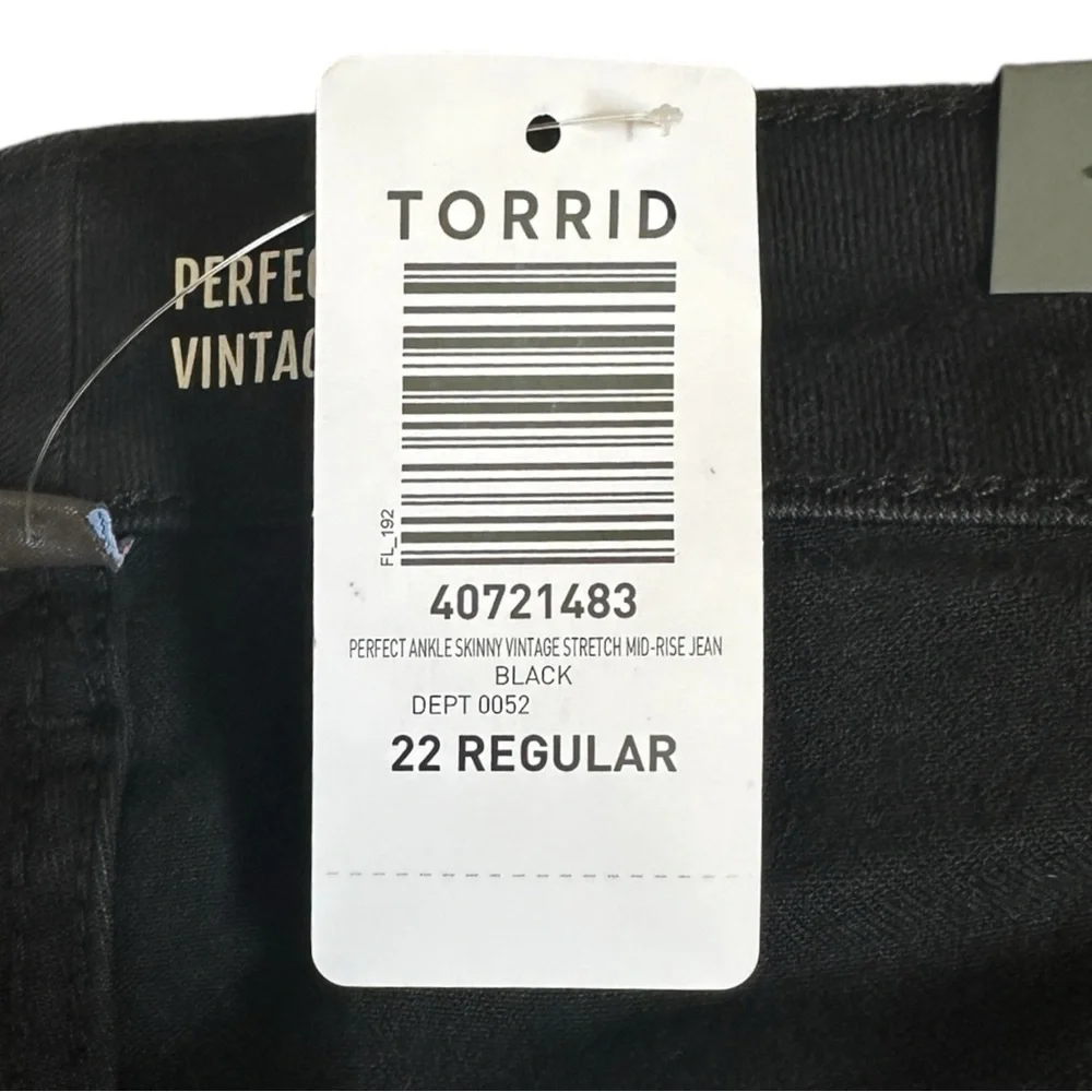 Torrid Perfect Skinny Ankle Vintage Stretch Black Jeans 22R NWT